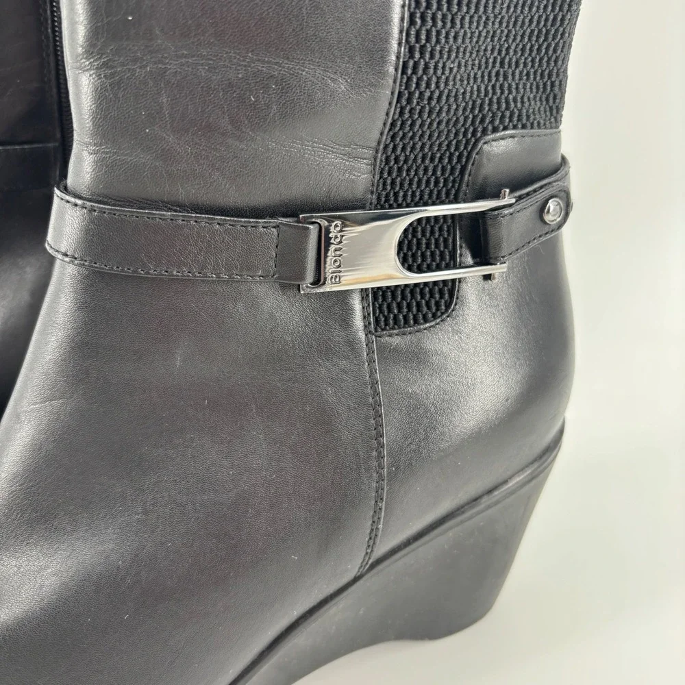 Blondo Womens Knee High Wedge Boots 11M Black Leather Waterproof Rainy Day Chic